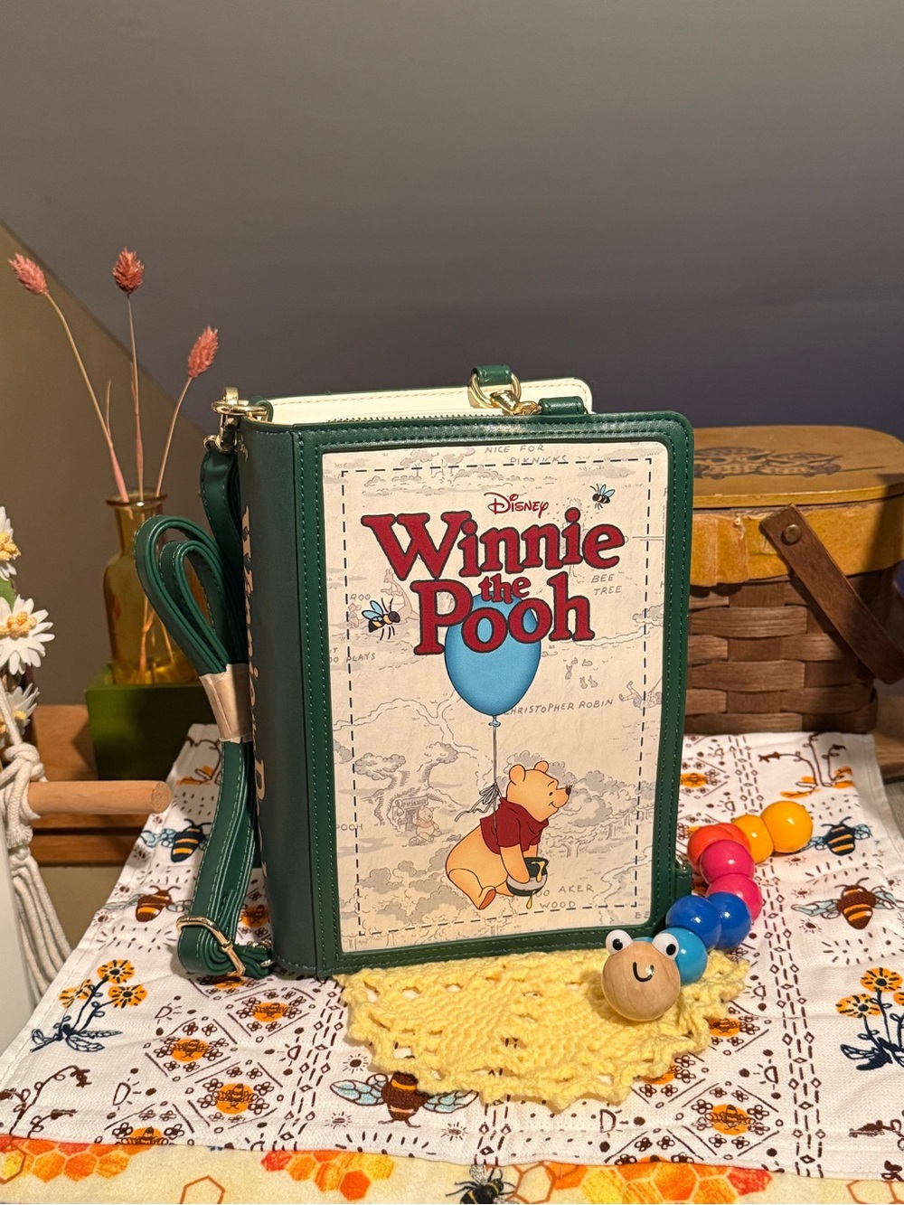 Loungefly Disney Winnie the Pooh Classic Book Dark Green Crossbody Bag Purse NWT - Picture 2 of 6